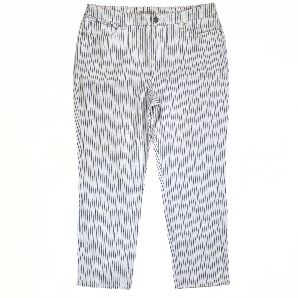 Chicos Girlfriend Crop Jeans Coastal Size 2 US 12 Blue White Stripe Stretch⁠